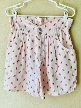 Vintage BONGO Pink Floral High Waist Pleated Cottagecore Y2K Shorts Size L